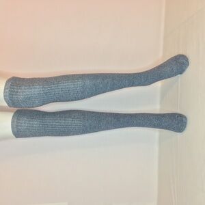 Gray Blue Ribbed Over-the-Knee Socks Cozy Stretch Knit